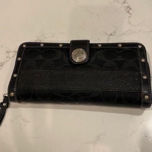 Coach black studded wallet, signature jacquard used in good condition